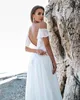 Simple Boho Beach A Line Murffon Robes de mariée Spaghetti Stracles de l'épaule des robes de mariée blanches modernes Sweep Train Backless Bride Vestidos de Novia CL3549