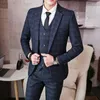 Mäns kostymer 2024 Plaid Suit 3 -stycke koreansk version Slim Business Casual formell brudgum Wedding Dress Groomsmen Blazers Jacket Pants Vest