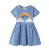 Vestidos de garotas pulando medidores de 2-7t Princess Dress Baby Decal Rainbow Festa fofa menina tutu Dress Cotton Stripe Childrens Girl Dressl2405