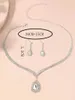 Necklace Earrings Set 3pcs Droplet Shaped Women's Pendants Necklaces Fashionable Bride Luxurious Evening Dress Accessories