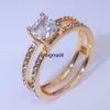 Anillos de banda de 14k Gold Doble Diamond Crown Ring Diamond Princess Anillos de compromiso para mujeres Joyas de moda