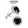 Stud Anziw Retro 0.8CT Black Mosonite Earrings Silver 925 Jewelry Mens Halo Perforated Trend Products Q240507