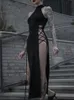 Goth Dark Cosplay High Split Sexy Bandage Women Dresses Y2K Mall Gothic Halter Slim Midi Drunge Style Alt PartyWear 240506