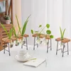 Vazen artistiek houten frame glas hydroponisch vaas vintage home decor transparante bloemenpot coffeeshop tafelblad
