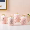 Tassen kreativer rosa Kronenbecher Nordic Romantic Ceramic Coffee Tasse mit Deckellöffel einzigartiger und neuartiger Form