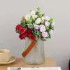 Flores decorativas grinaldas lindas flores artificiais rosas com 11 cabeças de seda flor falsa para casamentos casa sala de estar decoração de coragem de coragem de acessórios