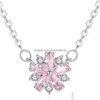 Anhänger Halsketten Kristall Blume Frauen Sier Link Kette Pink Sakura Kirsch Valentinstag Weihnachten Schmuck Geburtstag Geschenke für Mädchen Dro DHCBG