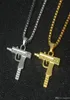 New Uzi Gold Chain Hip Hop Long Pendant Necklace Men Women Fashion Brand Gun Shape Pistol Pendant Maxi Necklace HIPHOP Jewelry9242270