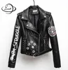 Yauamdb Women Fux Leather Jacket 2018 Spring Autumn PU SXL Female Capellina Hip Hop Abbigliamento da donna Stampa per motociclette Y1111110518