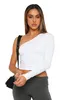 Vrouwen shirts een schouder sexy crop top lange mouw top ruches slanke fit t-shirt casual blouses