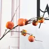 装飾的な花シミュレートされたpersimmonホームリビングルームの花の装飾の幸運を作るフルーツレッドアレンジ