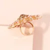 Anéis de cluster exagerados de cor dourada brilhante ajustável para mulheres rosa pérola contas champanhe shinestoen big sun flor flor de dedo jóias