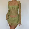 Sexy sequin knitted sweater party dress 3-piece ski set womens dress glittering long sleeved See Through Clue Wear dress 240428
