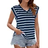 Frauen Hemden gestreifte Mütze Ärmel Tops Sommer sexy V Neck-Tanktop-T-Shirts Trendy Casual Blusen locker