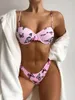 Kadınların mayo trend kelebek desen bikini push up mayo yastıklı iki parçalı kadın pembe plaj giymek banyo banyo bikinis seti kıyafet