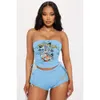 Summer Womens Crop Top Due pezzi Shorts Set di abiti da spalla Short Short Outfit