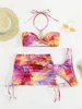 Swimwear féminin 2024 3 pièces Tie Dye Bandeau Bikini Set Two Piece Swimsuit Jupe Femme Femme Sexy Beach Wear Pobine