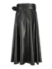 Faldas 2024 Fashion Women Outumn Winter PU Faux Leather Lady High Wist A-Line Midi Mid-Calf Maxi Long Black Wine Red Bindo
