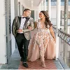 2019 Nieuwe stijlvolle celebrity jumpsuit prom-jurk met overkruift sexy pure v-hals cap mouw party jurken mode zie door de avond pik 273i