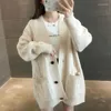 Kadın Örgüleri Kadın Sevimli Hardigan Sweaters Kadın Zarif V Boyun Örme Üstler Uzun Kollu Gevşek Hardians Sonbahar Kış Femme Giysileri