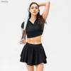 Skirts 2024 Tennis Skirt Tennis Suit Sports Short-slved Top Loose Running Short Skirt Fake Two-piece Culottes Tennis Dress Women Y240508