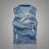 Herren denim Vest Ripped Jean Plus Size 6xl Denim Vest Jacket Coats Waistcoat Men ärmlös jacka Male Tankmens Jacket 240507