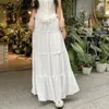 Jupes Femmes blancs jupe maxi élégante Fahion Spring Ruffle Couleur de couleur élastique Taille féminine Summer Long Vintage