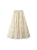 스커트 2024 패션 구슬 계층 Maxi Tutu Tulle Skirt for Women Korean High Street 라인 허리 긴 메쉬 여성