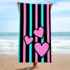 Dama tahtası kalp plaj havlusu 3D baskı mikrofiber yumuşak su emici nefes alabilen yüzme aşk kalp pembe siyah banyo havlu 240508