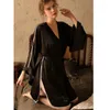 Women's Sleepwear Franch Style Women Silk Bathrobe Summer Split Sexy Ladies Oversize Dressing Gown Solid Satin Nightwear Kimono Robes For