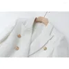 Damespakken Spring Modern Blazers 2024 In bovenkleding Dames Witte Tweed Blazer Vrouwelijke metalen Lion's Head Buckle Slim Fit Suit