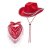 Berets Schal Paillettenkrempe Cowgirl Hat Bandana für Musikfestival Qualled With With