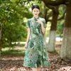 Sukienki imprezowe Summer Chińskie Cheongsam Zmodyfikowana sukienka Vintage Floral Printed Collar Female Qipao