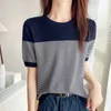 T-shirt pour femmes T-shirt d'été 100% coton pull à manches courtes à manches à manches tricotées à manches tricotées t-shirt t-shirtl2405