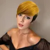 Pixie Cut Wig Heuvraines Blonde Blonde courte Machine faite pour les femmes noires Broites Naturel Straitement Clour-Gernaux Pixie Pinie avec Bang Bang Ombra 1B / 27 #