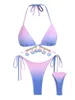 Dames badkleding zaalful tie dye halter sexy string bikini set driehoek Braziliaans zwempak aan de zijkant strandkleding badkleding suit