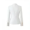 Women's Suits Spring Modern Blazers 2024 In Outerwears Ladies White Tweed Blazer Female Metal Lion's Head Buckle Slim-fit Suit