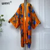 Summer Fashion Kimono Africa Boho Print Silk Feel Dress Maxi Cardigans Beach Wear Women 2024 Abaya Dubai Luxury