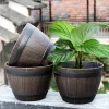 Potten simulatie houten vaten 9 inch hars bloem pot vintage stijl emmer vorm plantenster huiste decoratie buiten patio boerderij