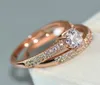 Luxury Female Crystal Zircon Wedding Ring Set 18KT Rose Gold Filled Fashion Jewelry Promise Love Engagement Rings For Women Band1046667