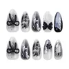 False Nails 24st Black Bowknot Design False Nails Ins Korean Swt Almond Fake Nails Tips For Girls Wearable Full Cover New Press On Nail T240507