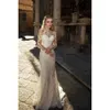 Pizzo Applique glamour squisite sirene abiti più recenti illusione maniche lunghe lunghezza abiti da sposa vintage abito da sposa