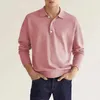 Heren Polos 2024 Lente/zomer lange mouwen V-hals knop Mens Fashion en Casual Top Class Polo Shirt Q240508