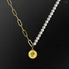Choker Krkc Custom 6 mm Denty Pearl Gold plaqué en acier inoxydable Paper Clip Collier Pendant Reine avec charme 204i