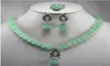 Beaux bijoux 8 mm Green Jade Pendant Collier Ring de boucle de boucle Set6055990