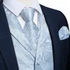 Przyjazd jasnoniebieski kamizelka męska na imprezę groom ślub Paisley w kamizelce chusteczki mankiety mankietowe Zestaw Man Tuxdo 240507