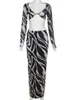 Abito da due pezzi Cnyishe Elegante Top sexy a V-Neck e Maxi Skirt Matching Set for Women Party Club Zebra Stampa a due pezzi Set da donna Suit Y240508