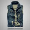 Herren denim Vest Ripped Jean Plus Size 6xl Denim Vest Jacket Coats Waistcoat Men ärmlös jacka Male Tankmens Jacket 240507