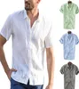 Mens Linen Short Sleeve Summer Solid Shirts Casual Loose Dress Soft Tops Tee9115235