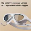 Adjustable Swimming Goggles Adults Big Frame With Earplugs Swim Glasses Men Women Professional HD Antifog Silicone 240506